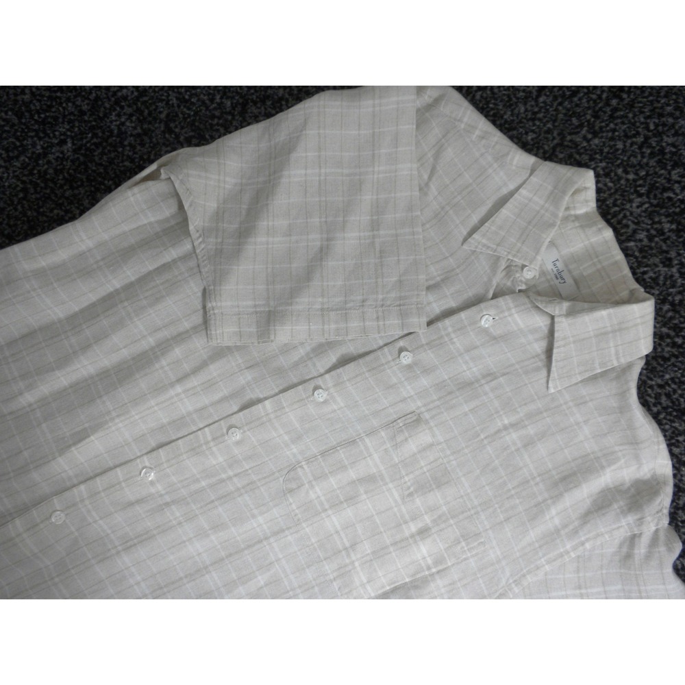 Turnbury Shirt Mens M Beige Linen Tartan Plaid Button Up Short Sleeve Breathable